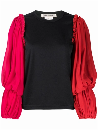Comme Des Garçons Colour-block Puff Sleeve Blouse In Black