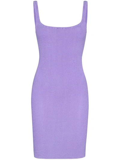 Hunza G Purple Fitted Crinkled Tank Dress