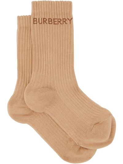 Burberry Logo Intarsia Ankle Socks In Brown