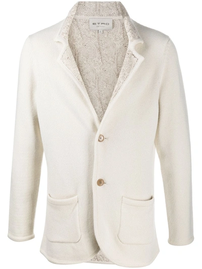 Etro Single-breasted Knitted Cardigan In White