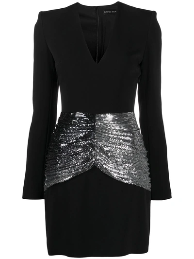 David Koma Sequin-panelled Mini Dress In Black