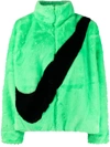 Nike Signature Swoosh Logo-print Faux-fur Jacket In Green