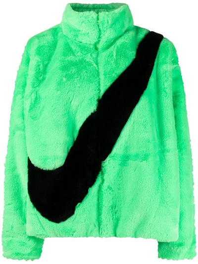 Nike Signature Swoosh Logo-print Faux-fur Jacket In Green