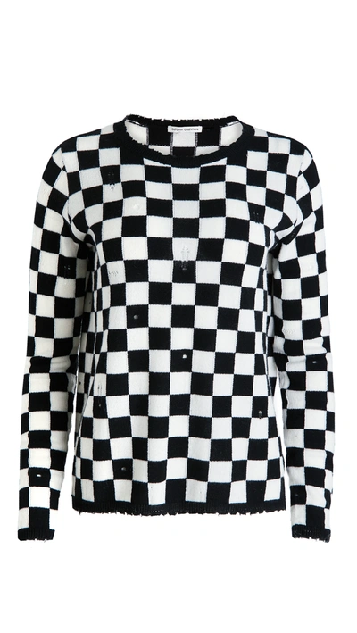 Autumn Cashmere Distressed Checkerboard Cashmere Crew Sweater In Black/chalk