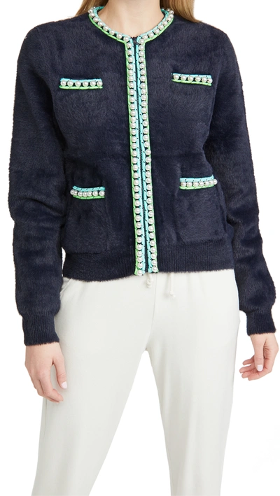 Essentiel Antwerp Wirl Knit Imitation Pearls Cardigan In Royal Navy