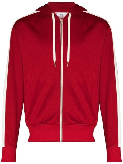 Ami Alexandre Mattiussi Side Stripe Zip-up Hoodie In Red