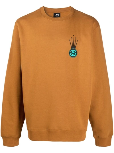 Stussy Crown Link-print Rib-trimmed Sweatshirt In Yellow