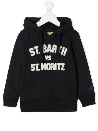 Mc2 Saint Barth Kids' Chest Logo Cotton Hoodie In Blue
