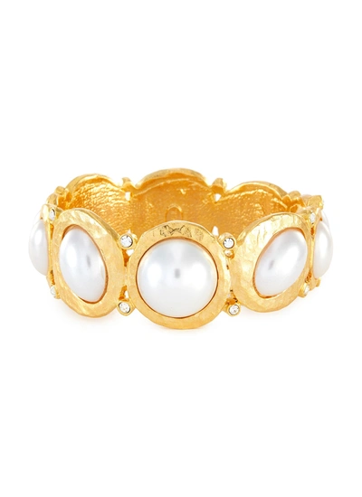 Kenneth Jay Lane Pearl Crystal Embellished Bangle In Metallic