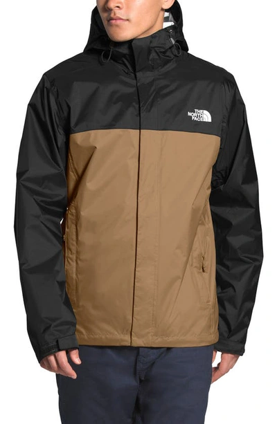 The North Face Venture 2 Hooded Waterproof Rain Jacket In Utility Brown/ Tnf Black
