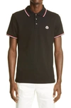 Moncler Maglia Tipped Pique Polo In Black