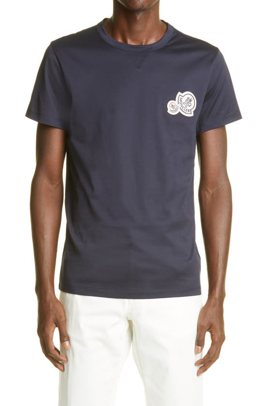 Moncler Double Logo Cotton T-shirt In Medium Blue | ModeSens