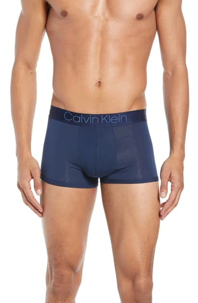 Calvin Klein Ultrasoft Stretch Modal Trunks In Blue Shadow/ White