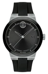 Movado Bold Fusion Silicone Strap Watch, 42mm In Black/ Silver