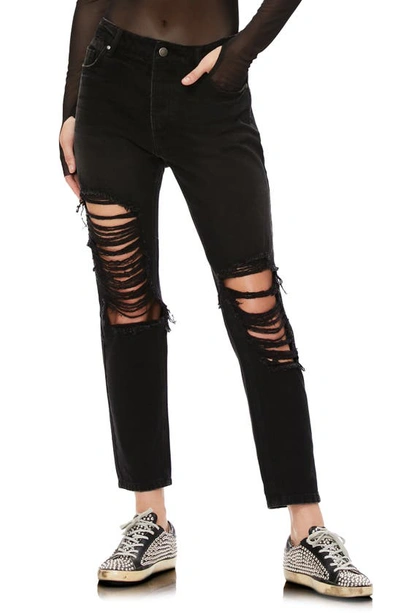 Afrm Cyrus Ripped High Waist Ankle Jeans In Black Wash
