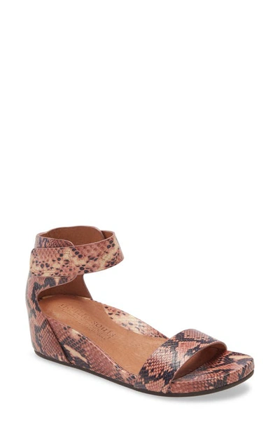 Gentle Souls By Kenneth Cole Gentle Souls Signature Gianna Wedge Sandal In Brown Snake Print Leather