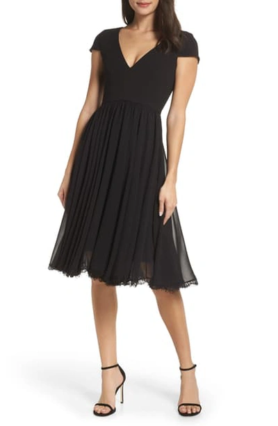 Dress The Population Corey Chiffon Fit & Flare Cocktail Dress In Black