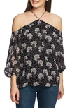 1.state Off The Shoulder Sheer Chiffon Blouse In Bloomsbury Floral Black