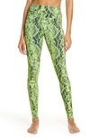 Alo Yoga High Waist Snake Print Leggings In Neon Lime