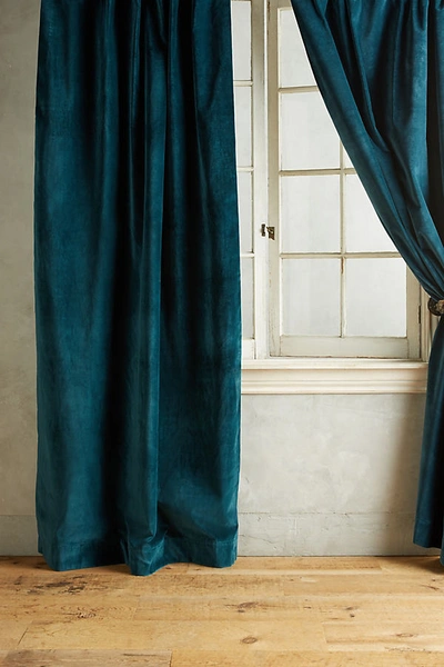 Anthropologie Matte Velvet Curtain By  In Blue Size 108"
