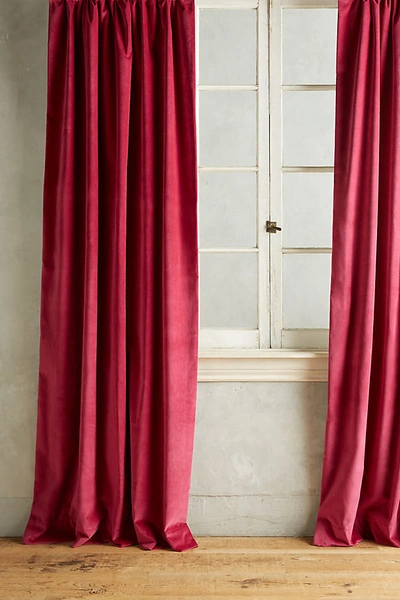 Anthropologie Matte Velvet Curtain By  In Pink Size 108" In Pink