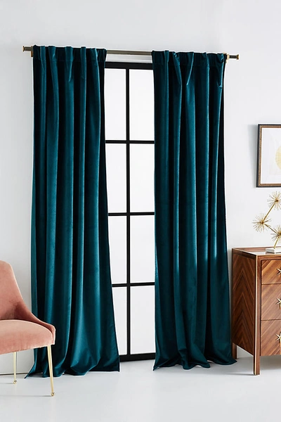 Anthropologie Velvet Louise Curtain By  In Blue Size 50x63 In Blue