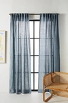 Anthropologie Stitched Linen Curtain By  In Blue Size 50x84