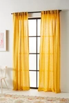 Anthropologie Stitched Linen Curtain By  In Yellow Size 50x84