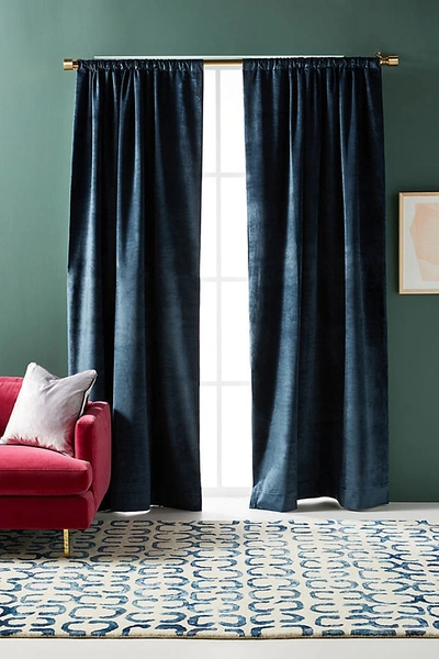 Anthropologie Velvet Slub Curtain By  In Blue Size 50x84 In Blue