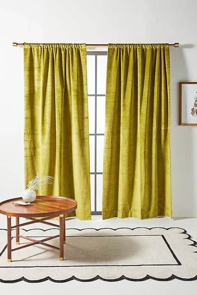 Anthropologie Velvet Slub Curtain By  In Green Size 108" In Green