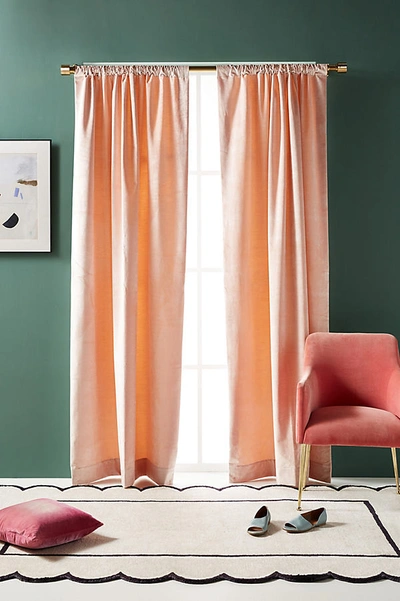 Anthropologie Velvet Slub Curtain By  In Orange Size 108"