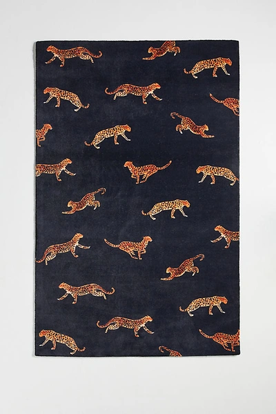 Anthropologie Printed Cheetah Rug By  In Blue Size 8 X 10