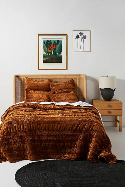Anthropologie Lustered Velvet Alastair Quilt By  In Brown Size Kg Top/bed