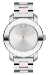 Movado Bold Pave Dot Ceramic Bracelet Watch, 36mm In Silver/ Blush