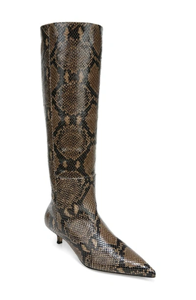 Veronica Beard Freda Pointed Toe Boot In Espresso Snake Print Leather