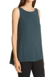 Eileen Fisher Silk Crepe Bateau Neck Shell In Forest Night