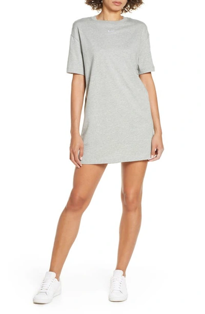 Nike Sportswear Essential T-shirt Dress In Dark Grey Heather/white
