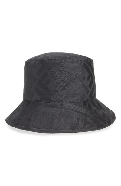 Fendi Ff Logo Silk Bucket Hat In Black