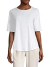 Eileen Fisher Organic Cotton Slub Elbow-sleeve Top In White