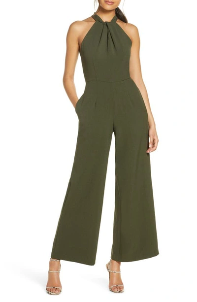 Julia Jordan Halter Neck Jumpsuit In Olive