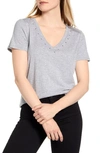 Vince Camuto Studded V-neck Cotton Blend T-shirt In Silver Heather