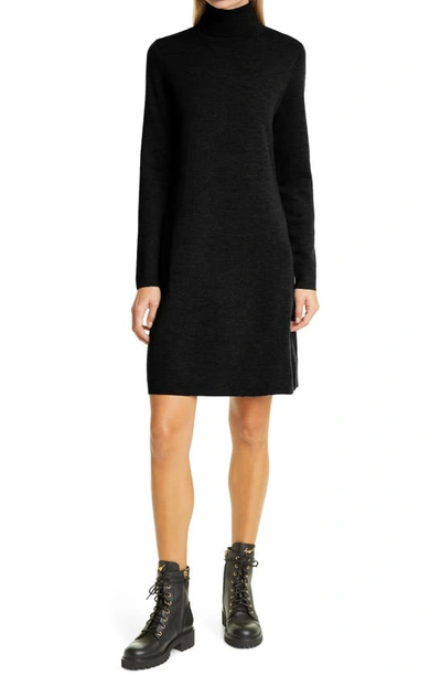 Allude Turtleneck Wool Sweater Dress In Black/ Black