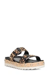 Donald Pliner Larabee Leopard Print Double Buckle Leather Slide Sandal In Natural/ Black Calf Hair