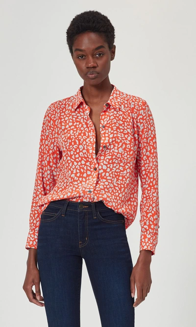 Equipment Leema Silk Shirt With Pocket In Tangerine Chaud/cloud Blue