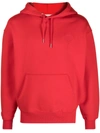 Ami Alexandre Mattiussi Embroidered Logo Cotton Jersey Hoodie In Red