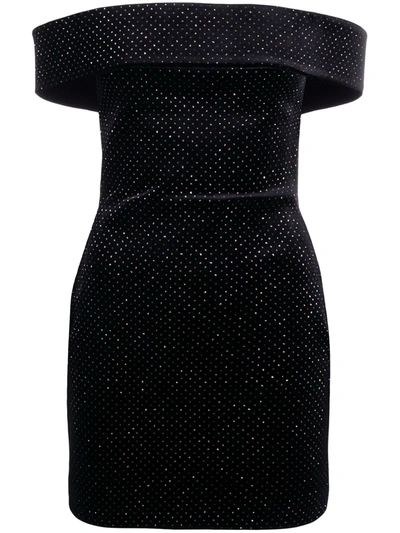 Christopher Kane Off-the-shoulder Glittered Velvet Mini Dress In Black