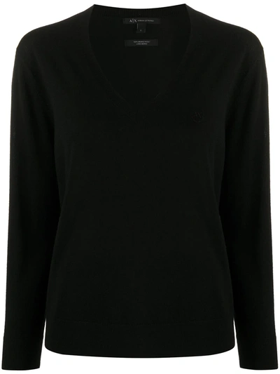 Armani Exchange V-neck Knitted Jumper In Black