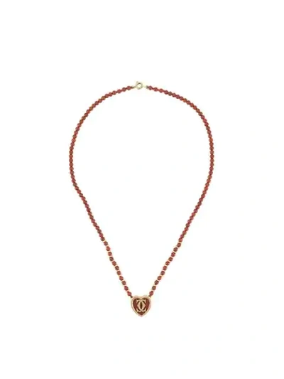 Pre-owned Cartier 1990s  Heart Charm Beaded Necklace In Red