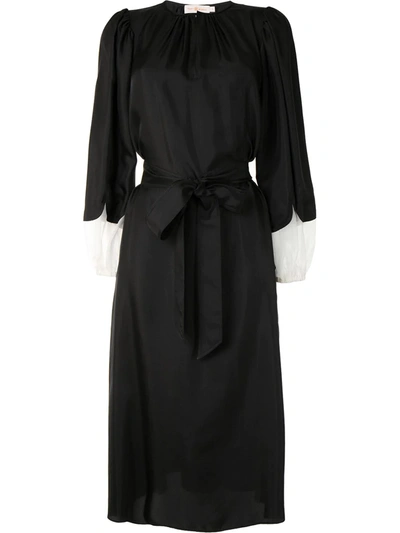 Tory Burch Scalloped Sleeve Silk Dress In Black