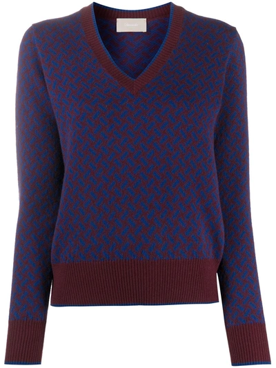 Drumohr Geometric-pattern V-neck Jumper In Blue